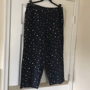 Navy silk polka dot crop pants